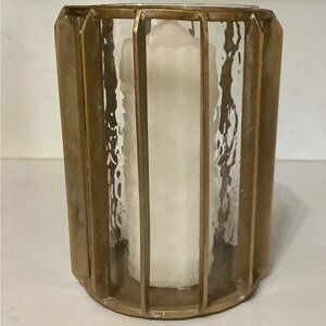 CB2 brass and glass candle hurricane